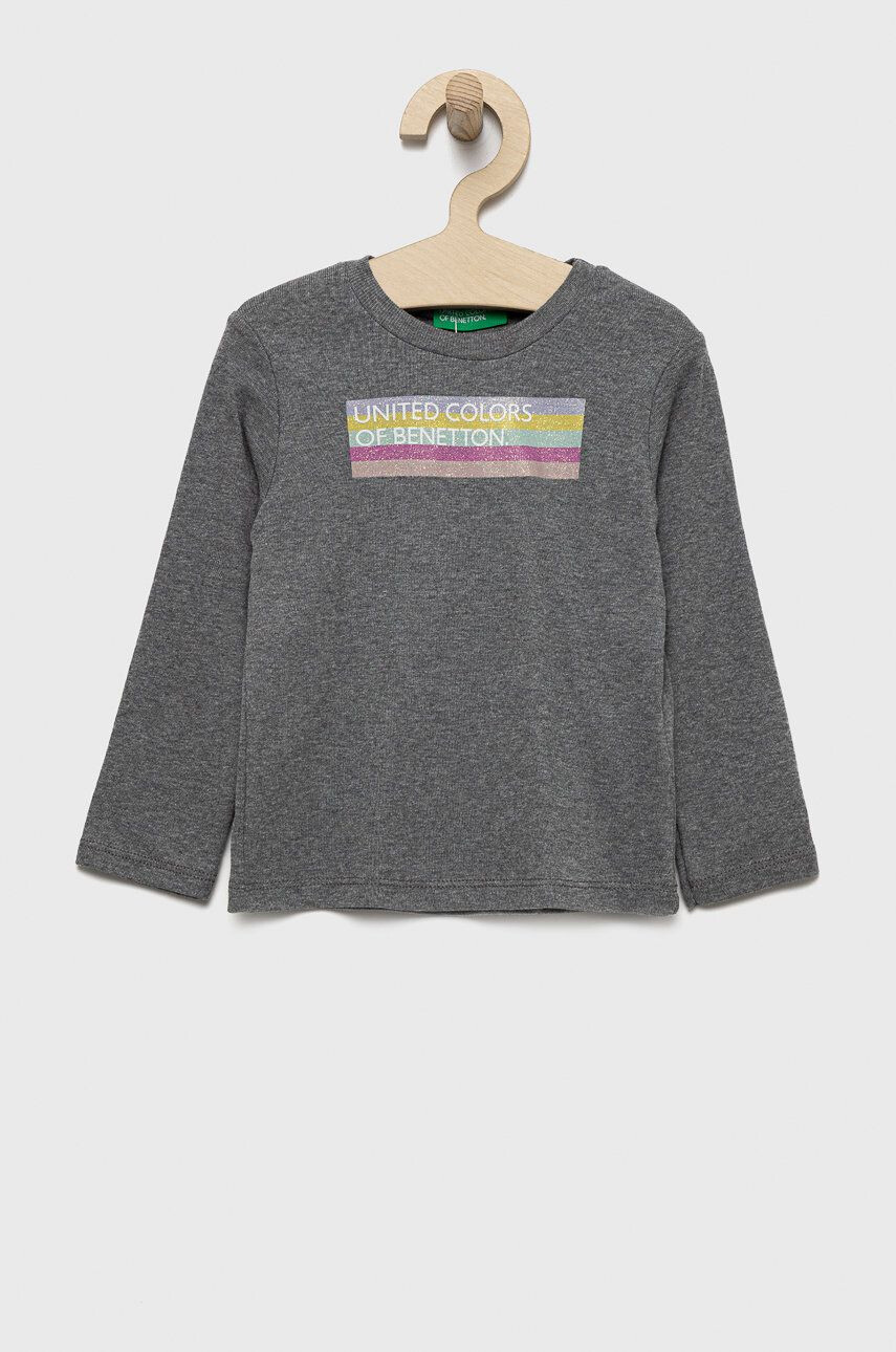 United Colors of Benetton longsleeve din bumbac pentru copii culoarea gri - Pled.ro