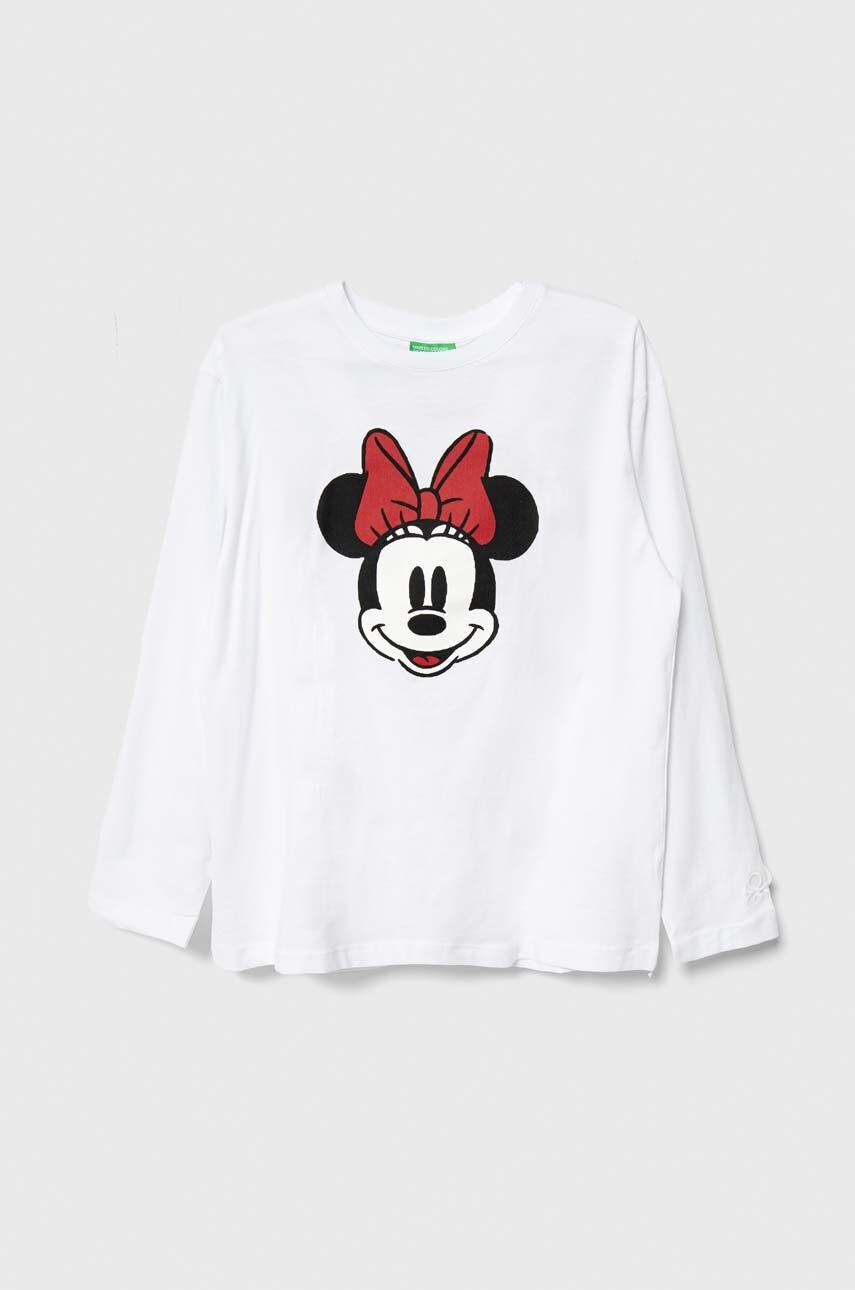 United Colors of Benetton longsleeve din bumbac pentru copii x Disney culoarea alb cu imprimeu - Pled.ro