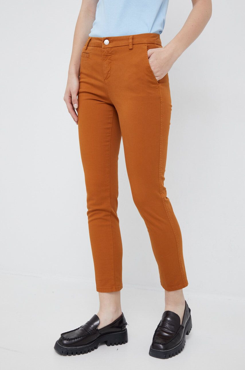 United Colors of Benetton pantaloni femei culoarea bej high waist - Pled.ro