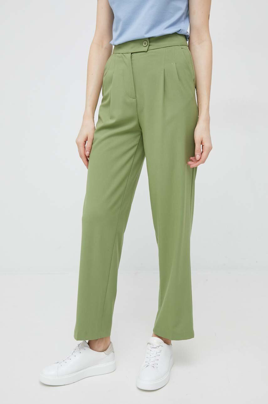 United Colors of Benetton pantaloni femei culoarea verde lat high waist - Pled.ro