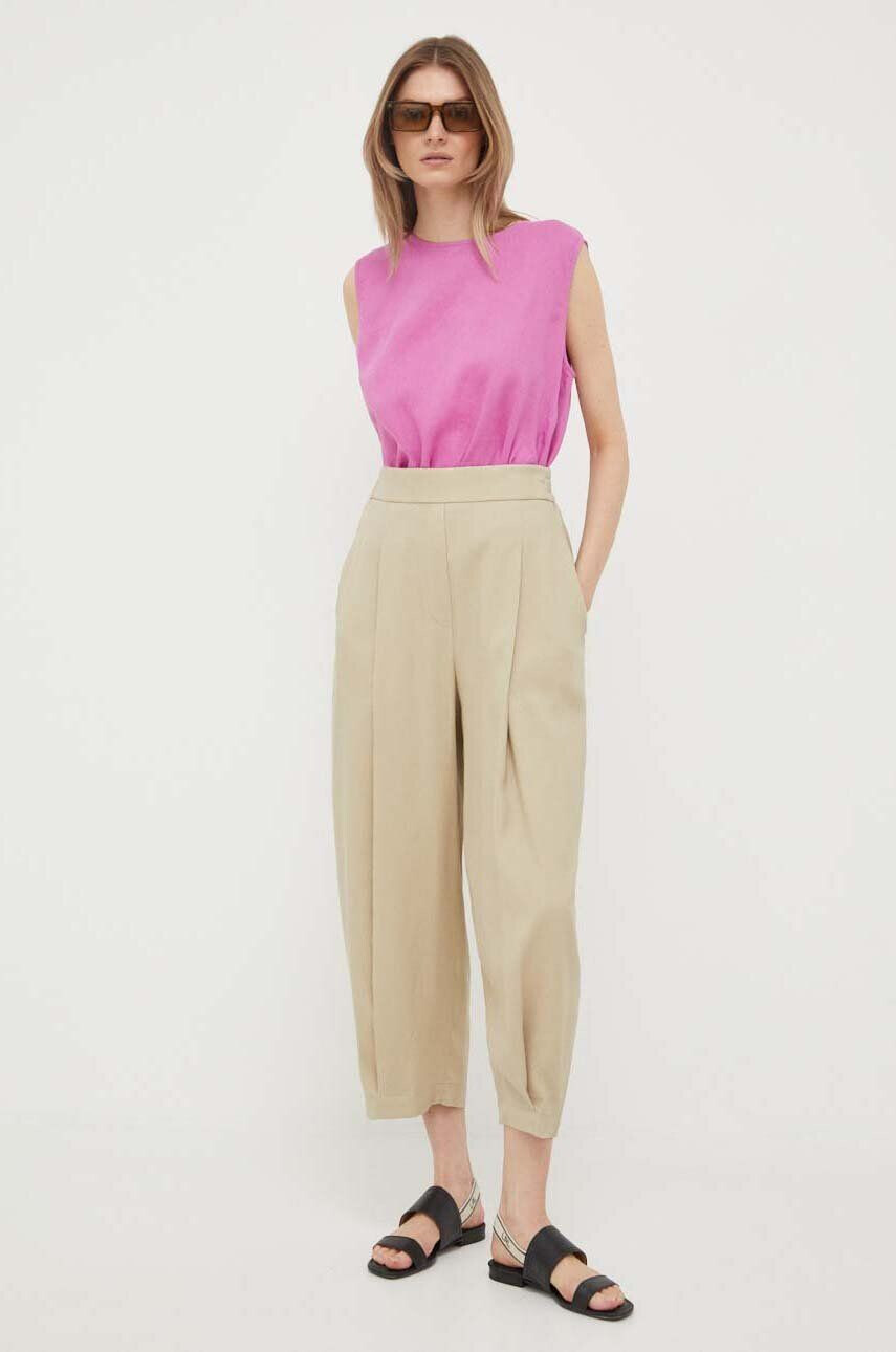 United Colors of Benetton pantaloni femei culoarea bej fason tigareta high waist - Pled.ro