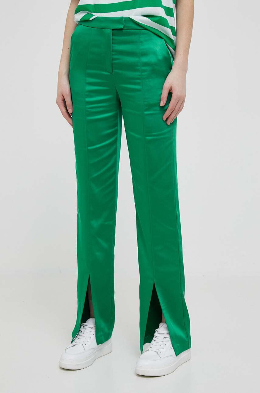 United Colors of Benetton pantaloni femei culoarea verde drept high waist - Pled.ro