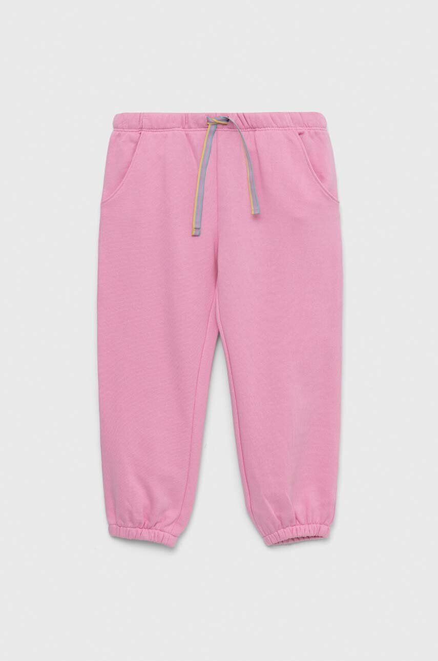 United Colors of Benetton pantaloni de trening din bumbac pentru copii culoarea roz neted - Pled.ro