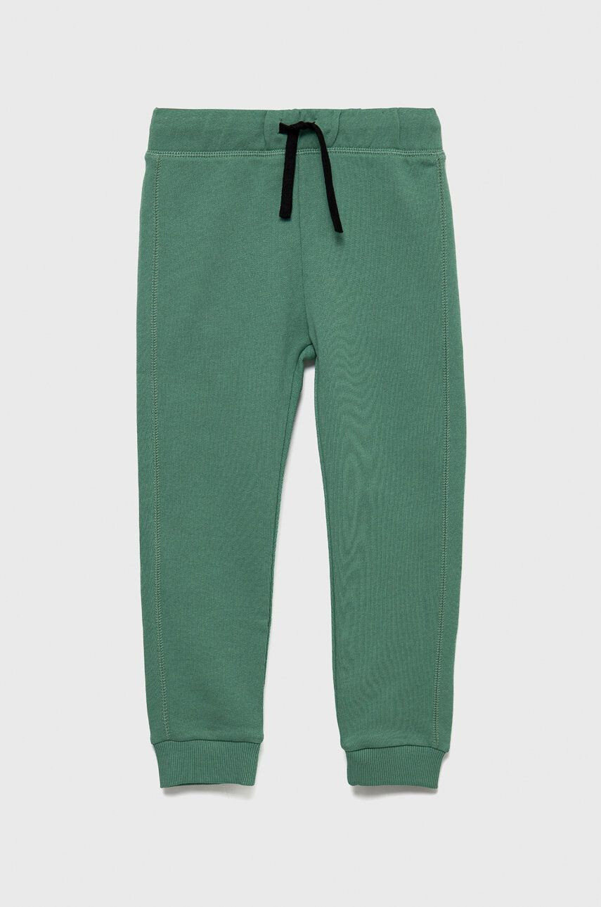 United Colors of Benetton pantaloni de trening din bumbac pentru copii culoarea verde cu imprimeu - Pled.ro