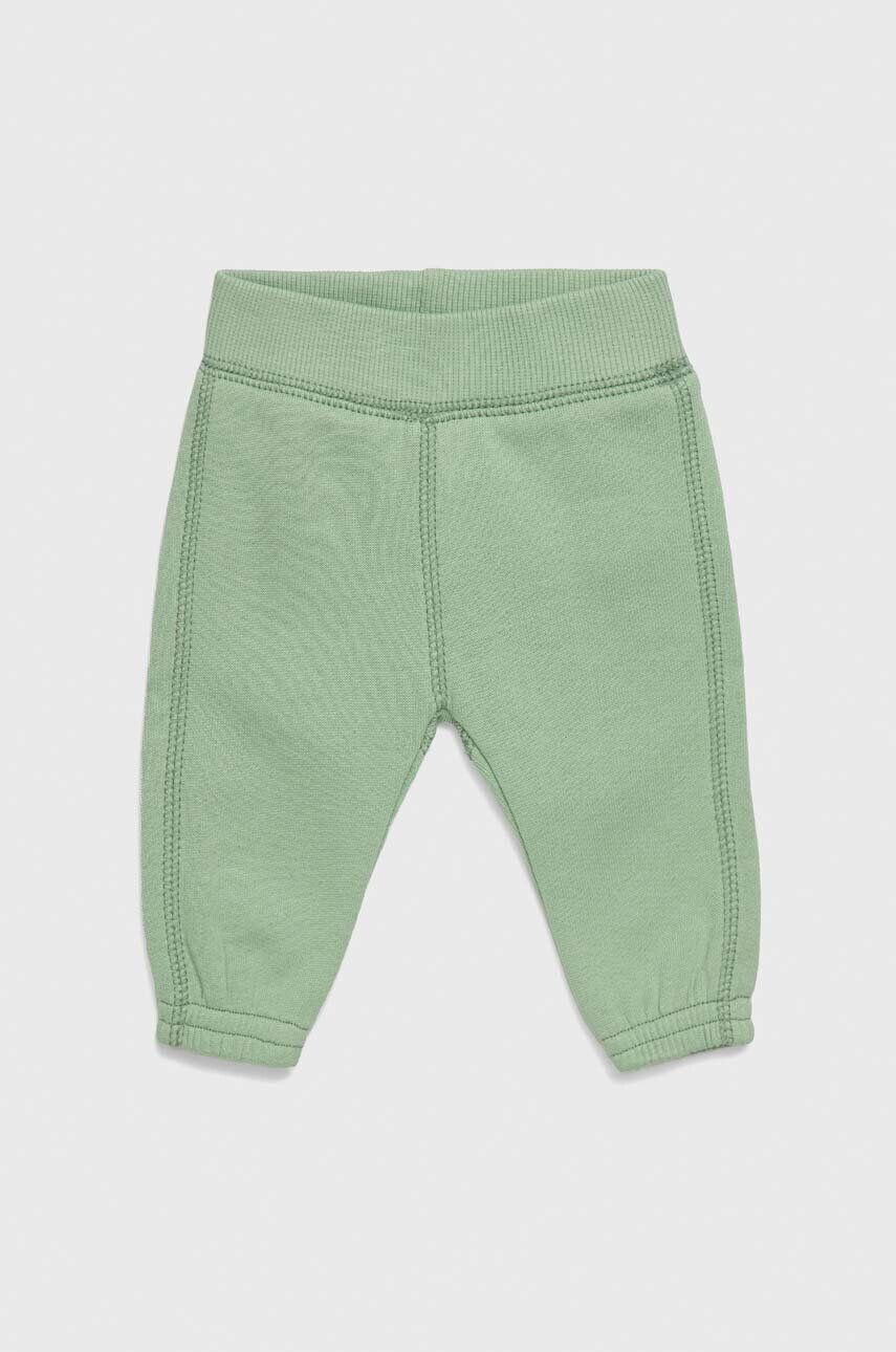 United Colors of Benetton pantaloni din bumbac pentru bebeluși culoarea verde neted - Pled.ro