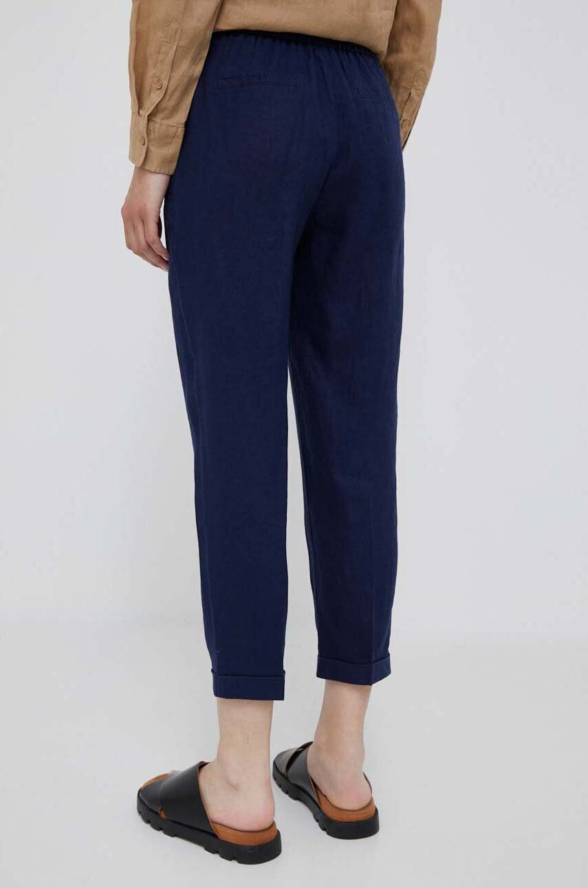 United Colors of Benetton pantaloni din in culoarea albastru marin drept high waist - Pled.ro