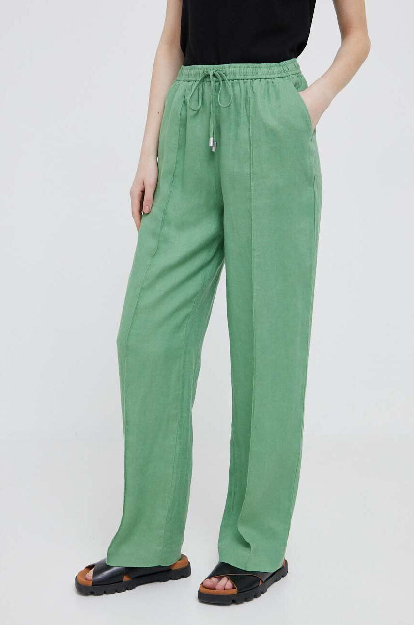 United Colors of Benetton pantaloni din in culoarea verde lat high waist - Pled.ro