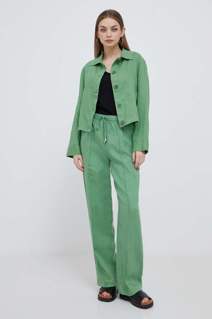 United Colors of Benetton pantaloni din in culoarea verde lat high waist - Pled.ro