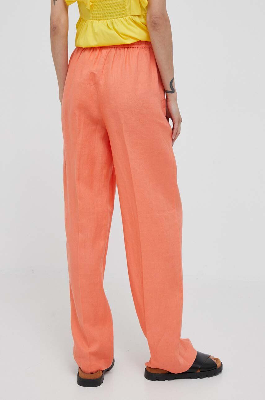 United Colors of Benetton pantaloni din in culoarea portocaliu lat high waist - Pled.ro