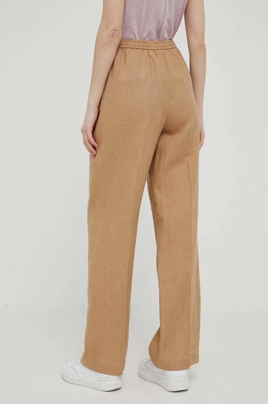 United Colors of Benetton pantaloni din in culoarea bej lat high waist - Pled.ro