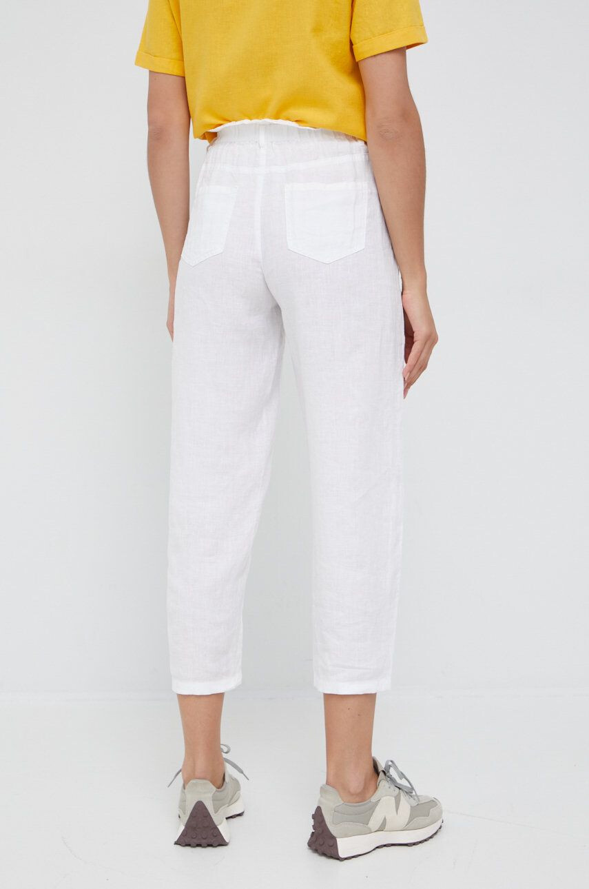 United Colors of Benetton pantaloni din in femei culoarea alb drept high waist - Pled.ro