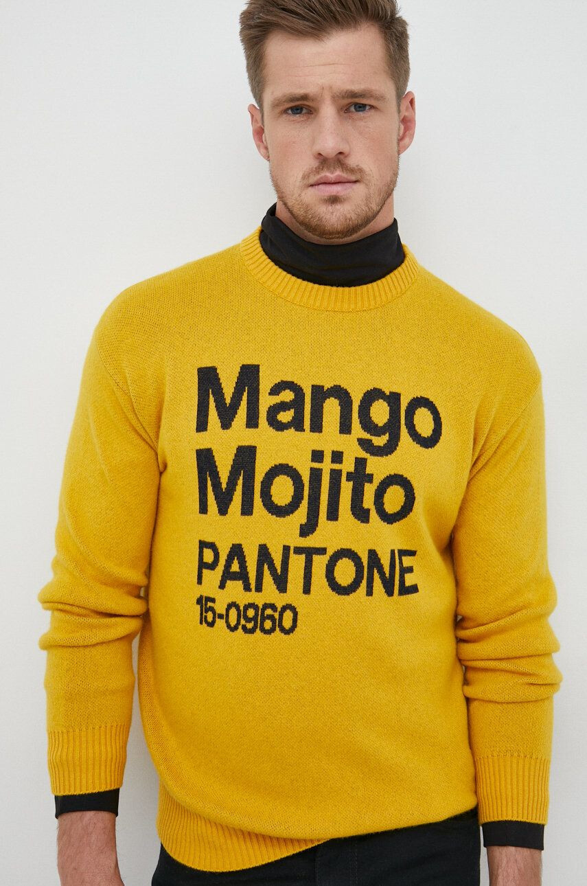 United Colors of Benetton pulover din amestec de lana X Pantone barbati culoarea galben light - Pled.ro