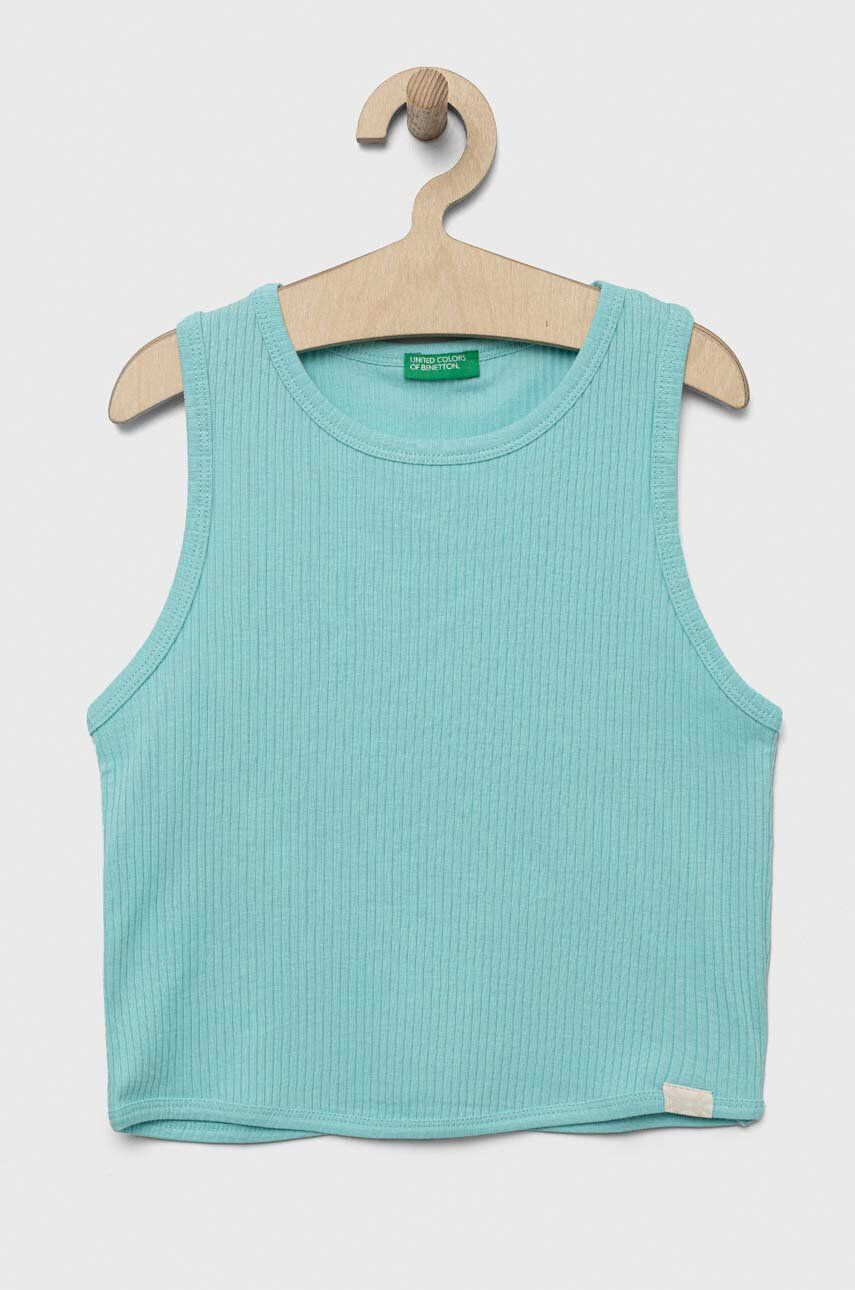 United Colors of Benetton top din bumbac pentru copii culoarea turcoaz - Pled.ro