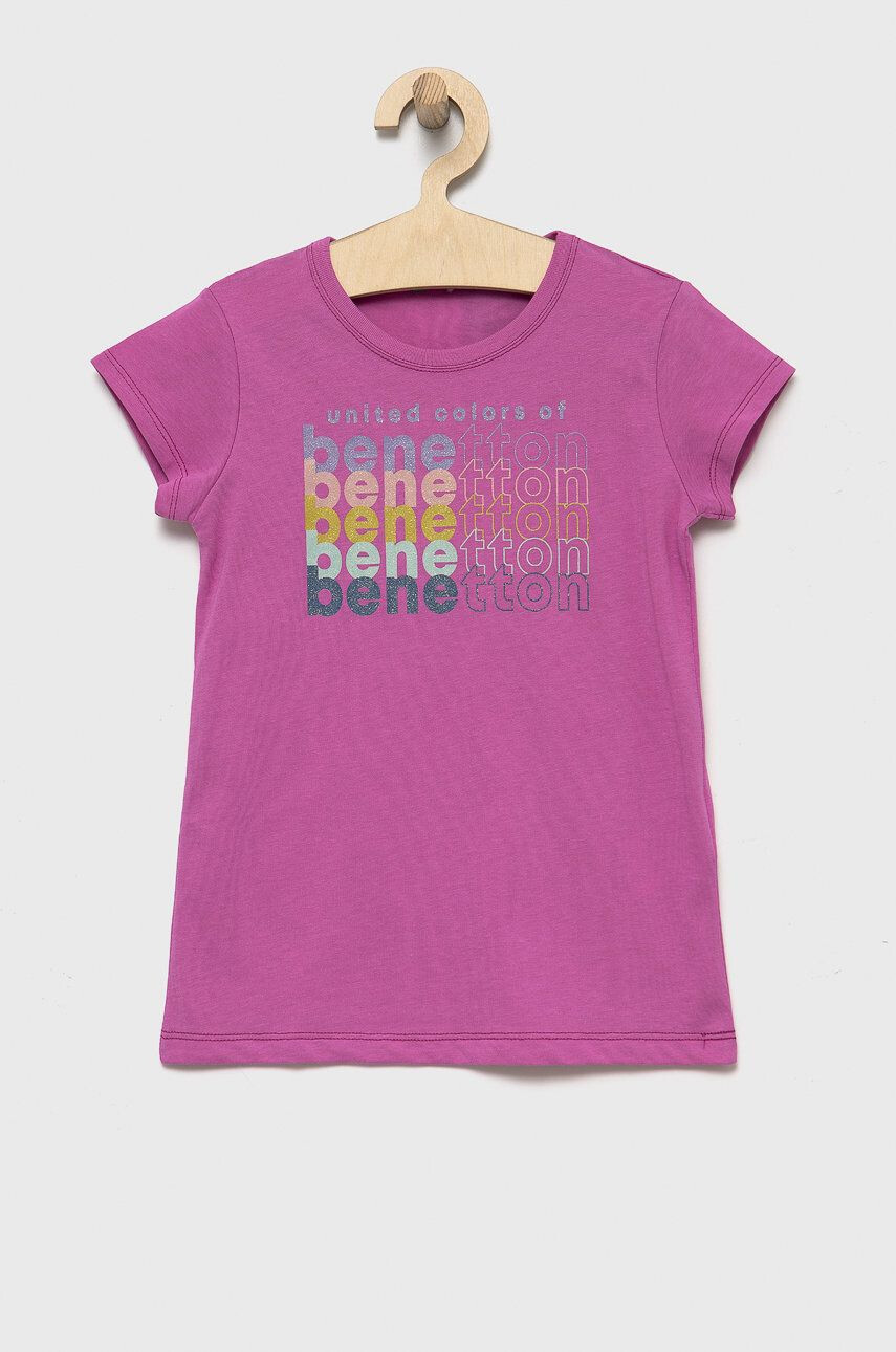 United Colors of Benetton tricou de bumbac pentru copii culoarea violet - Pled.ro