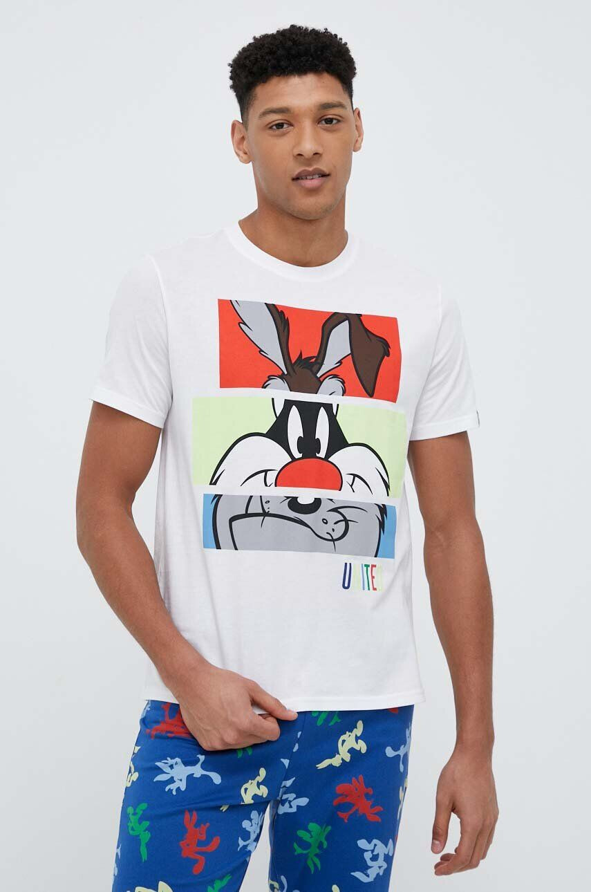 United Colors of Benetton tricou de pijama din bumbac x Looney Tunes culoarea alb modelator - Pled.ro