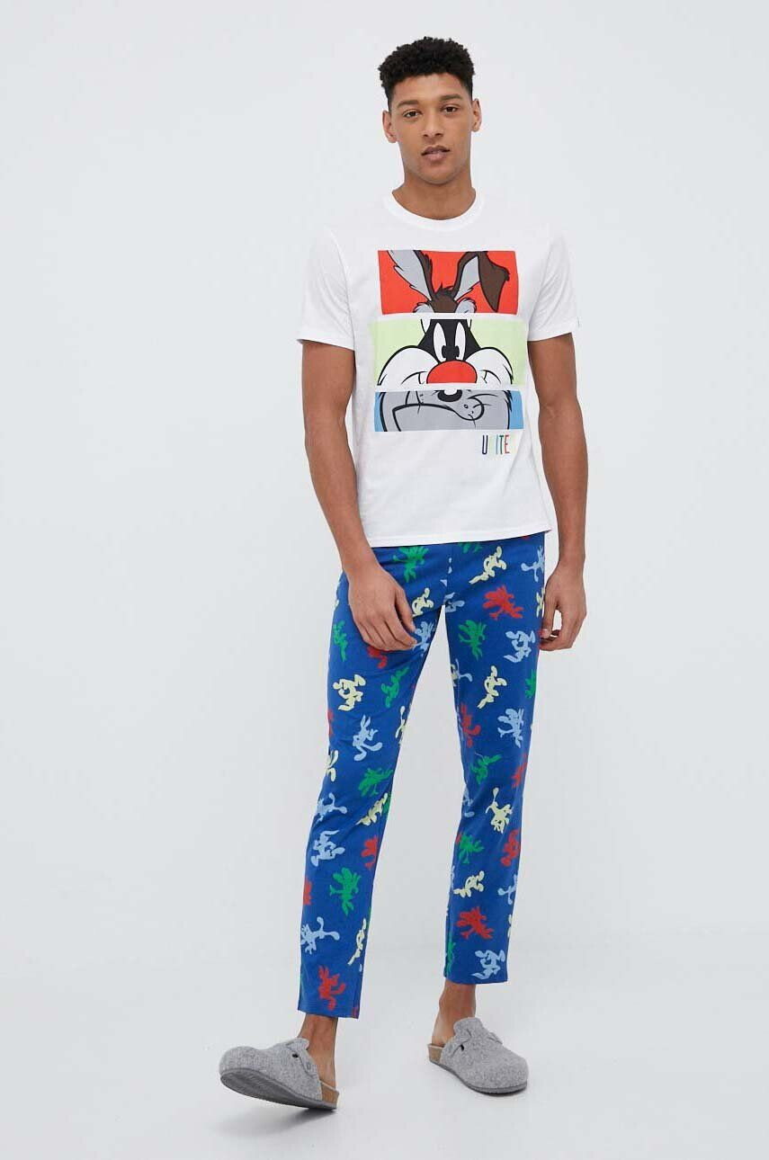 United Colors of Benetton tricou de pijama din bumbac x Looney Tunes culoarea alb modelator - Pled.ro