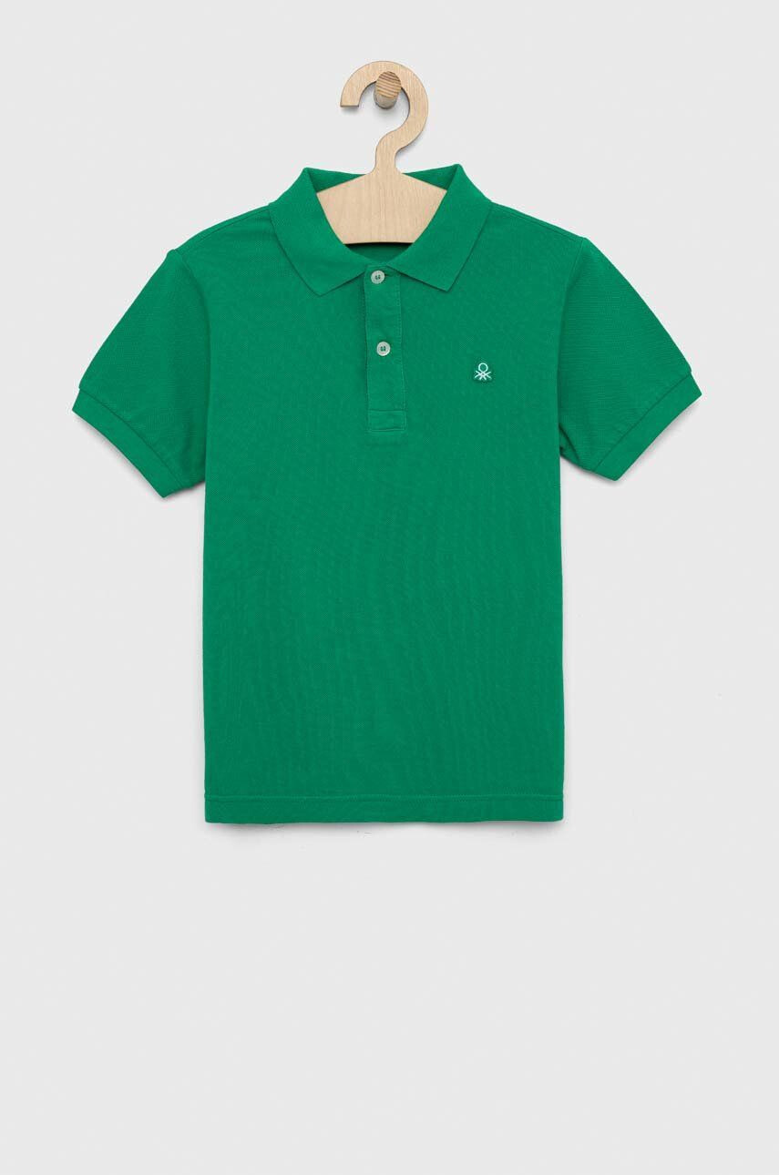 United Colors of Benetton tricouri polo din bumbac pentru copii culoarea verde neted - Pled.ro