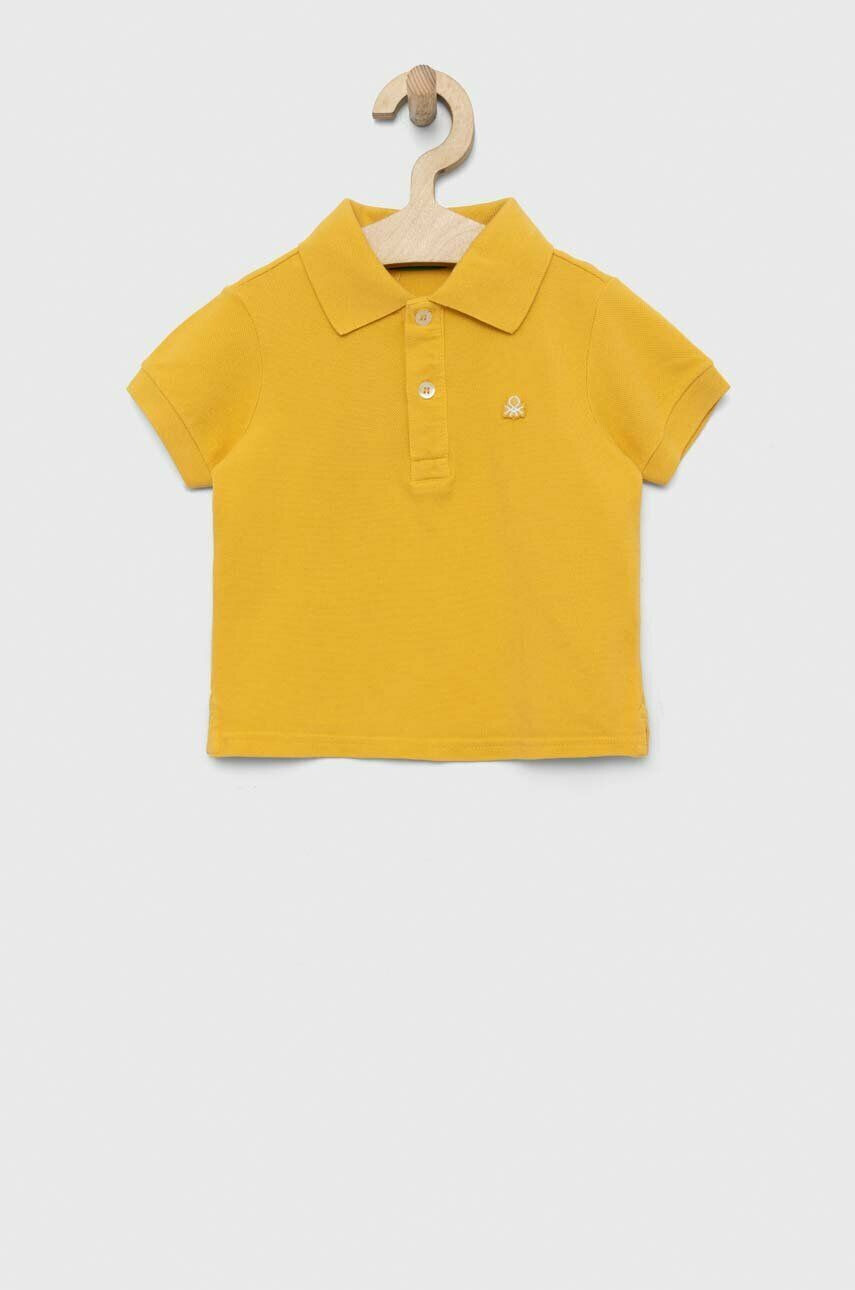 United Colors of Benetton tricouri polo din bumbac pentru copii culoarea galben neted - Pled.ro