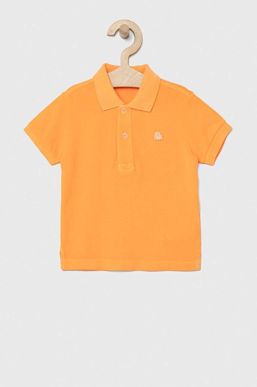 United Colors of Benetton tricouri polo din bumbac pentru copii culoarea portocaliu neted - Pled.ro