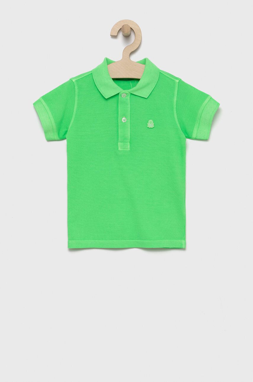 United Colors of Benetton tricouri polo din bumbac pentru copii culoarea verde cu imprimeu - Pled.ro