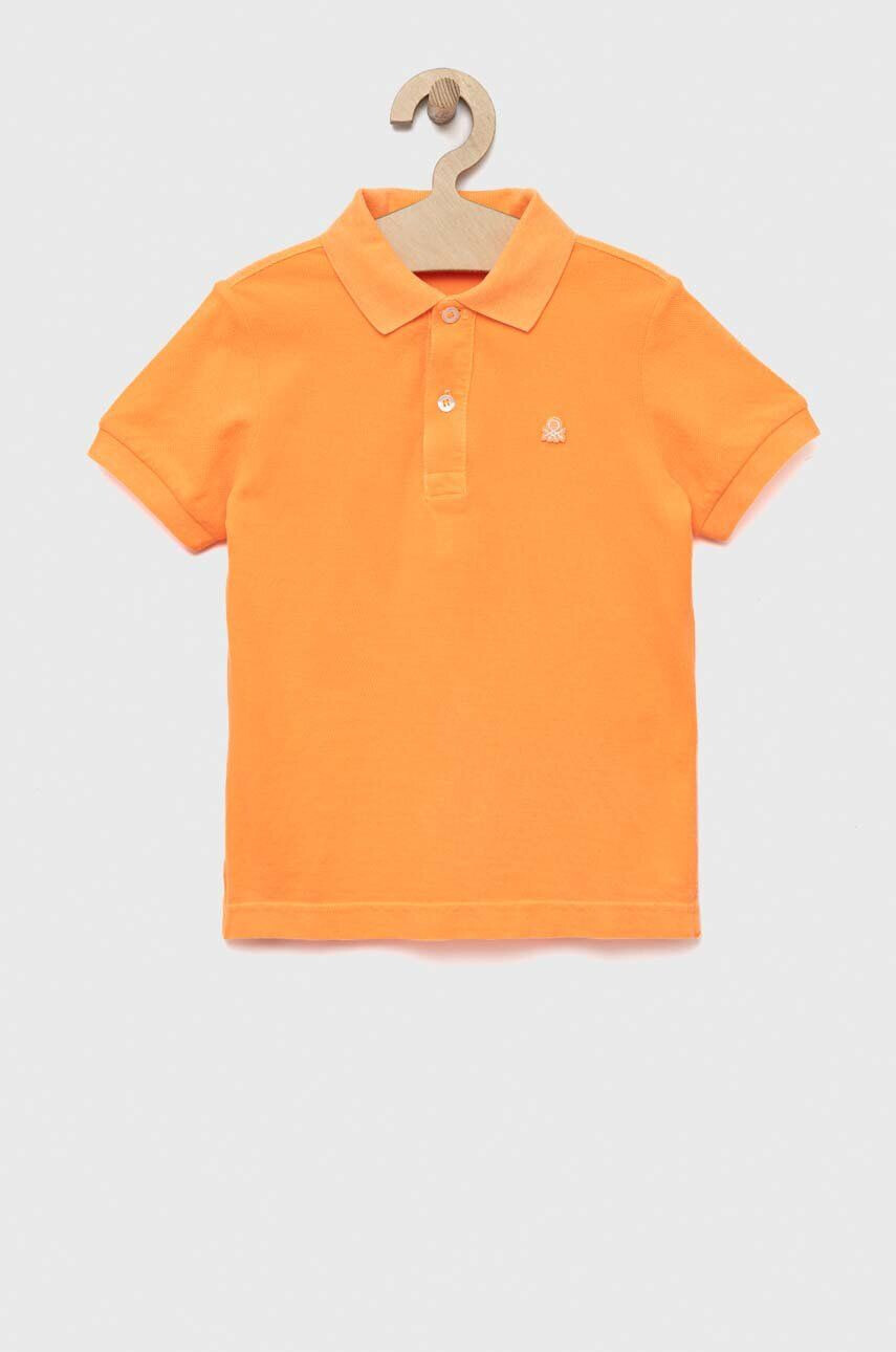 United Colors of Benetton tricouri polo din bumbac pentru copii culoarea portocaliu neted - Pled.ro