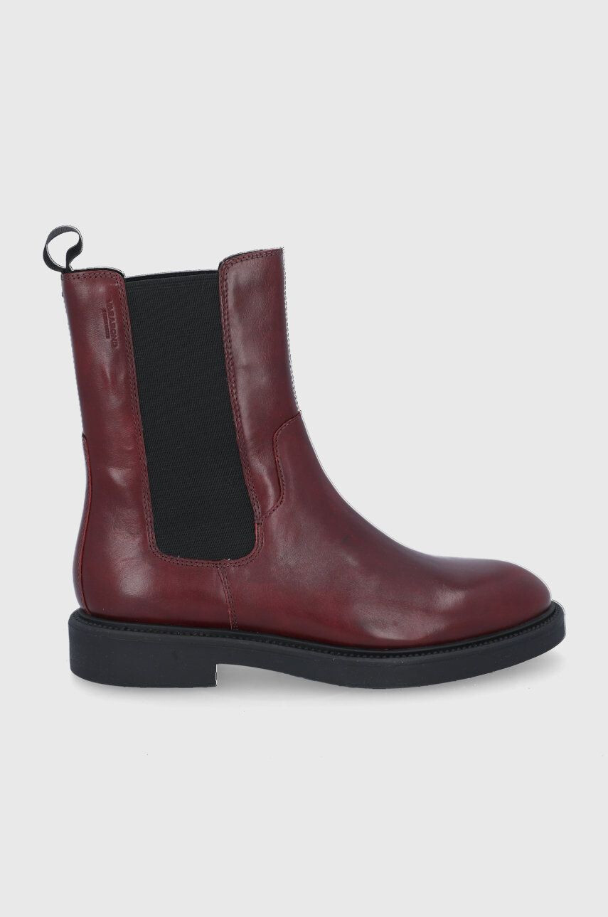 Vagabond Shoemakers Ghete Chelsea de piele femei culoarea bordo cu toc plat - Pled.ro