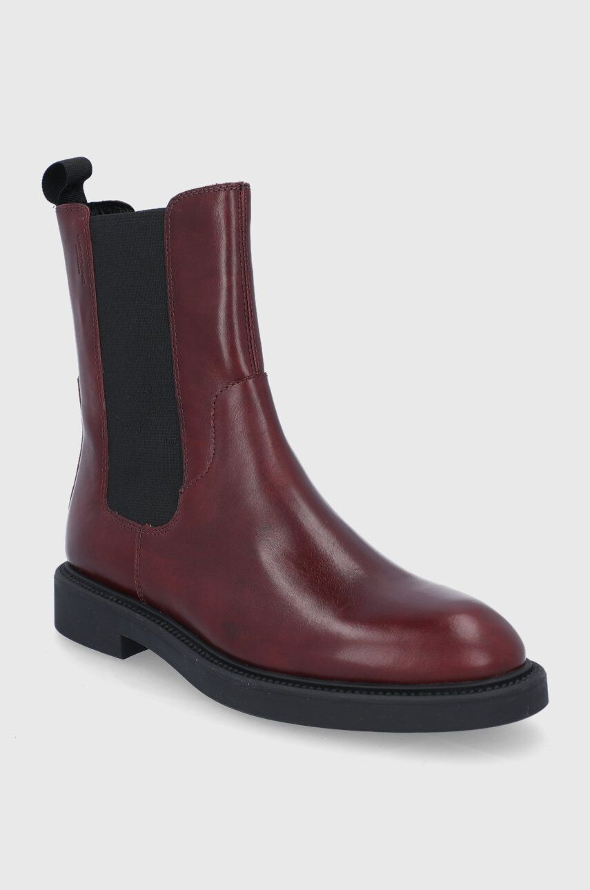 Vagabond Shoemakers Ghete Chelsea de piele femei culoarea bordo cu toc plat - Pled.ro