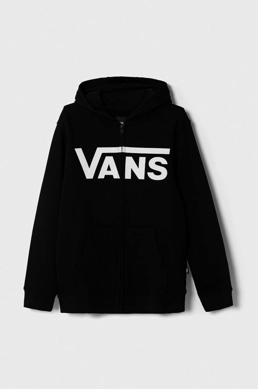 Vans bluza copii CLASSIC FZ culoarea negru cu glugă cu imprimeu - Pled.ro