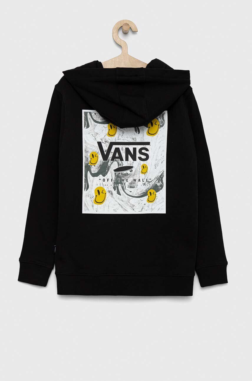 Vans hanorac de bumbac pentru copii BY PRINT BOX BACK PO Black/Charcoal culoarea negru cu glugă cu imprimeu - Pled.ro