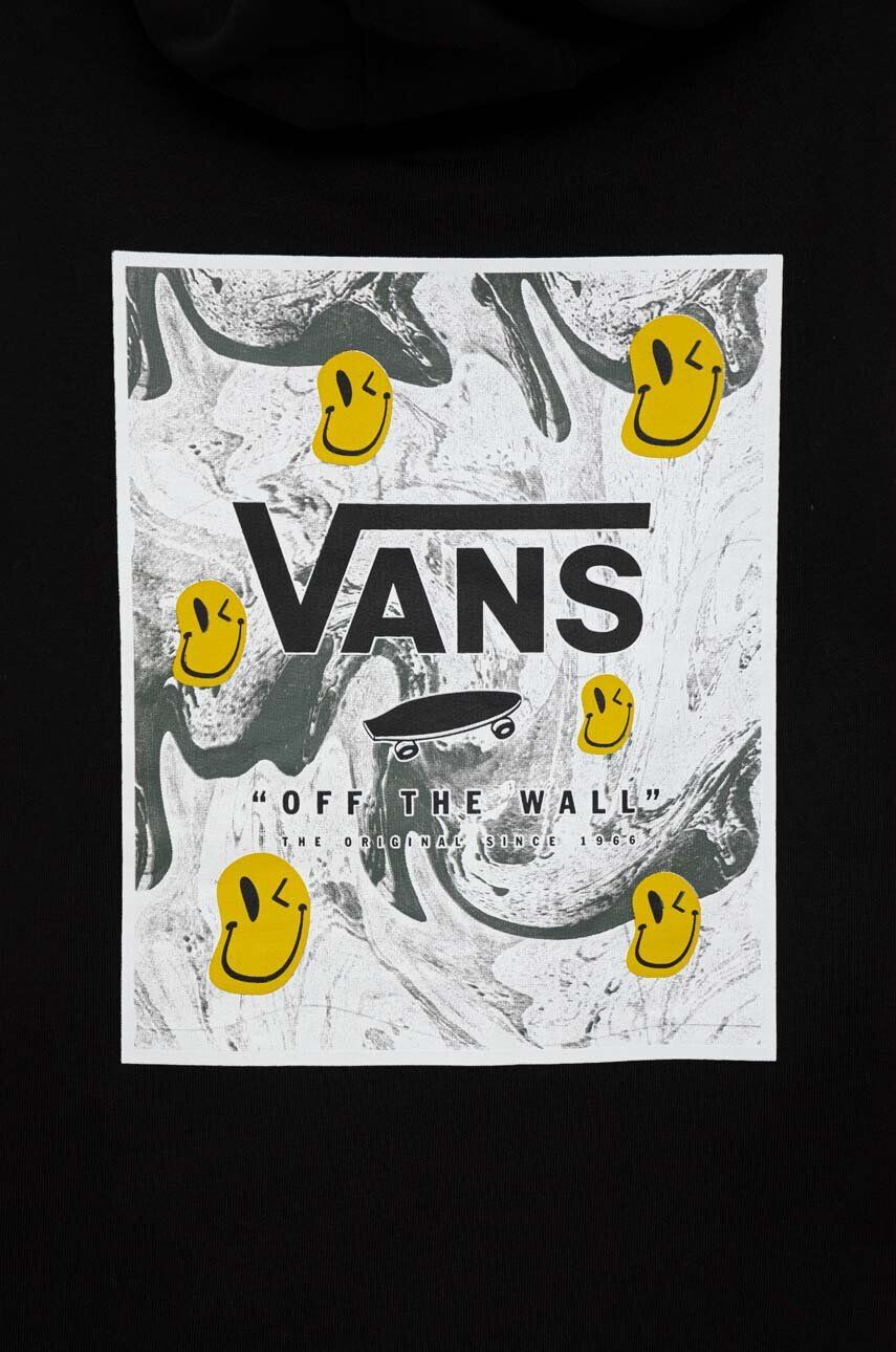 Vans hanorac de bumbac pentru copii BY PRINT BOX BACK PO Black/Charcoal culoarea negru cu glugă cu imprimeu - Pled.ro