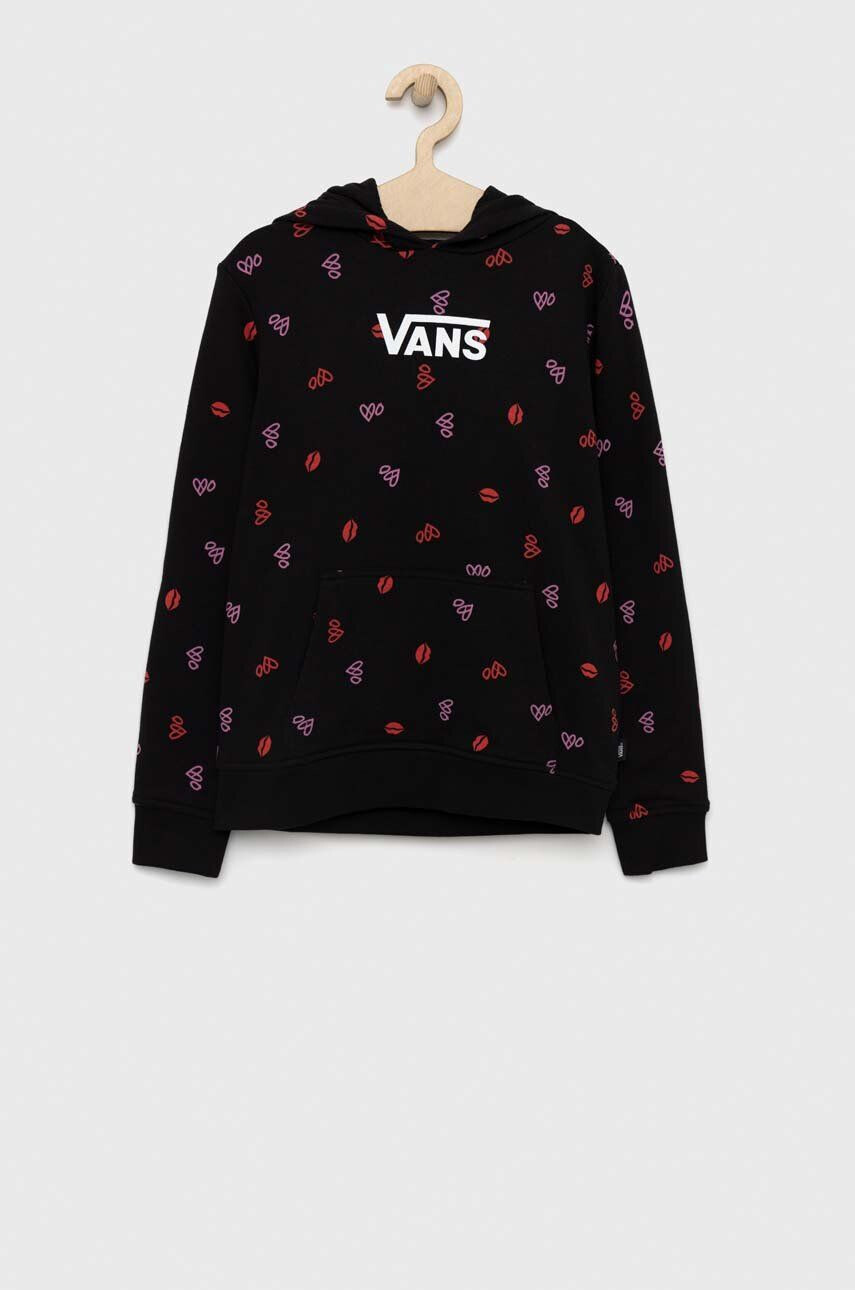 Vans hanorac de bumbac pentru copii LOVE HOODIE Black culoarea negru cu glugă modelator - Pled.ro