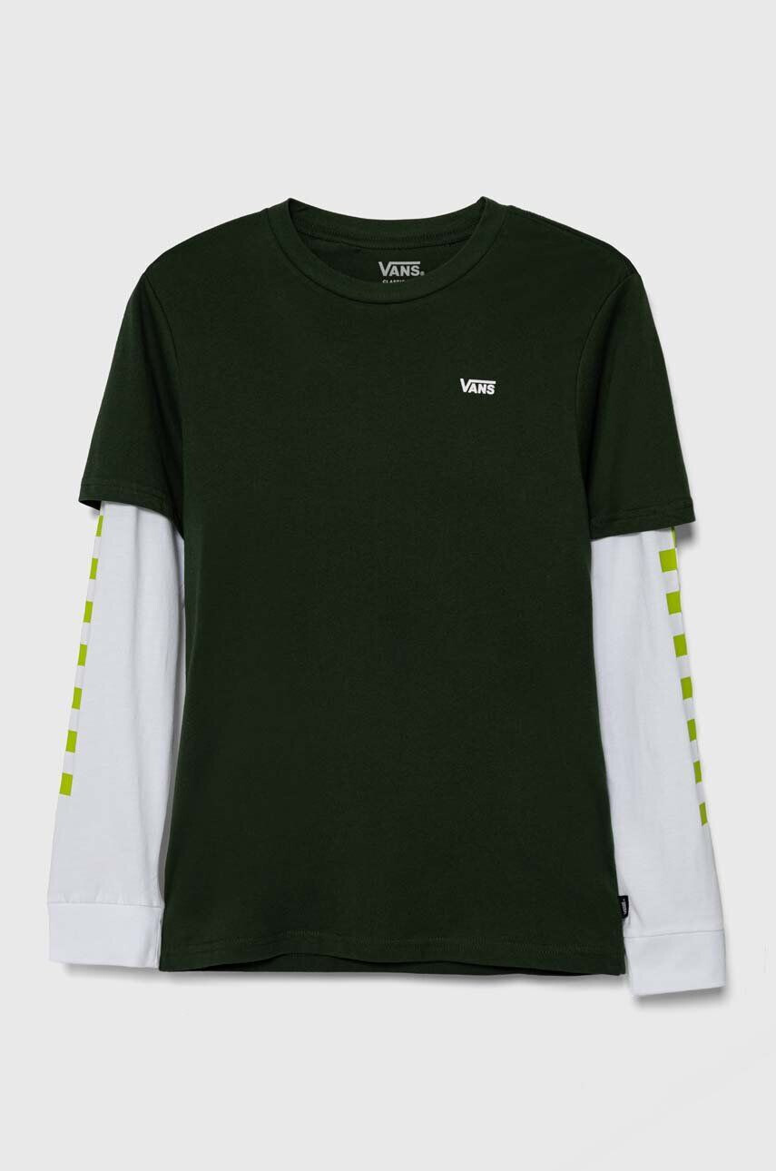 Vans longsleeve din bumbac pentru copii BY LONG CHECK TWOFER BOYS VN0A49OYBD61 culoarea verde modelator - Pled.ro