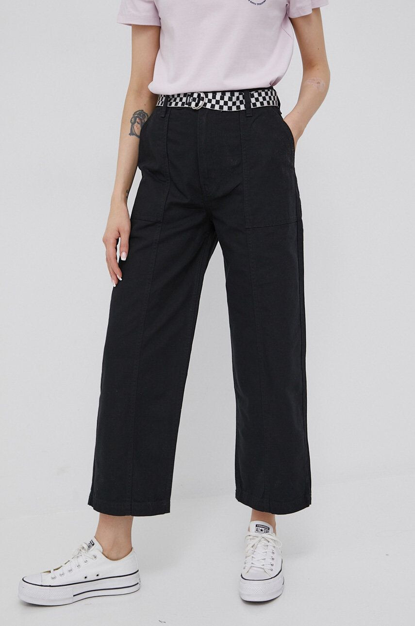 Vans pantaloni femei culoarea negru lat high waist - Pled.ro