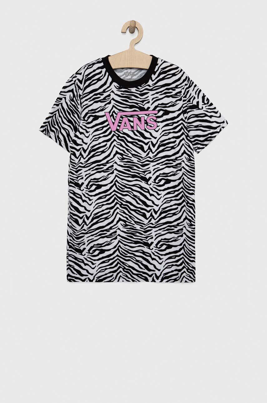 Vans rochie din bumbac pentru copii ZEBRA DAZE RELAXED TEE White culoarea negru mini drept - Pled.ro