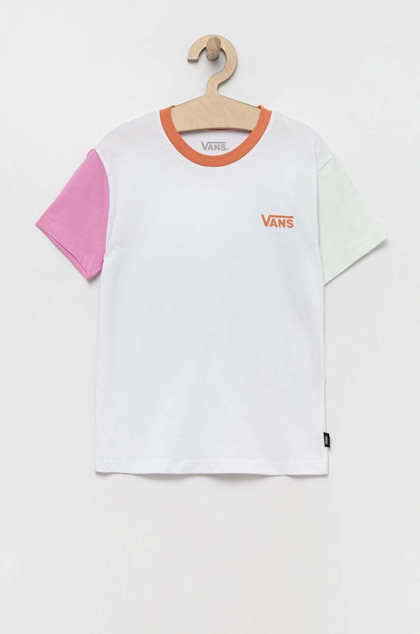 Vans tricou de bumbac pentru copii COLORBLOCK CREW WHITE MULTI culoarea alb modelator - Pled.ro