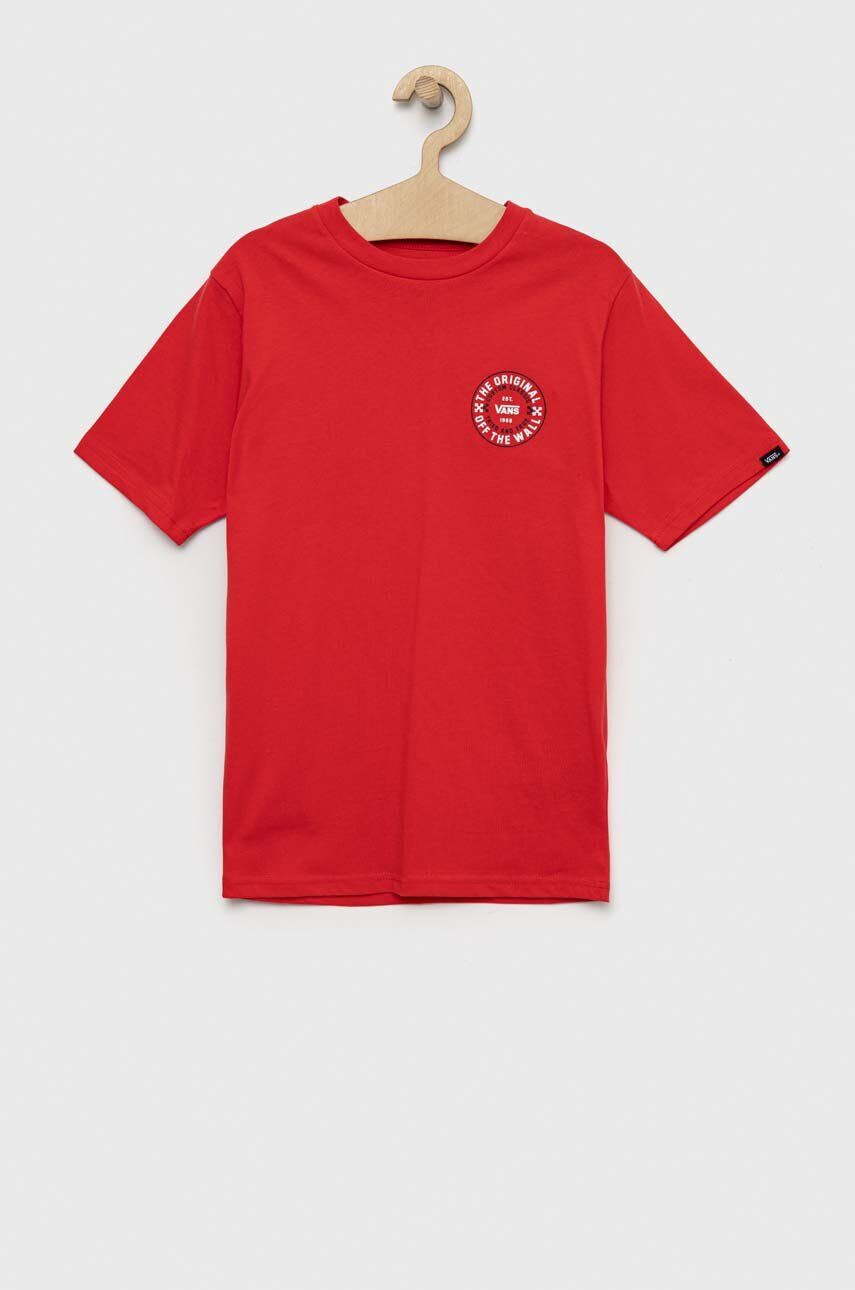 Vans tricou de bumbac pentru copii CUSTOM CLASSIC SS True Red culoarea rosu cu imprimeu - Pled.ro