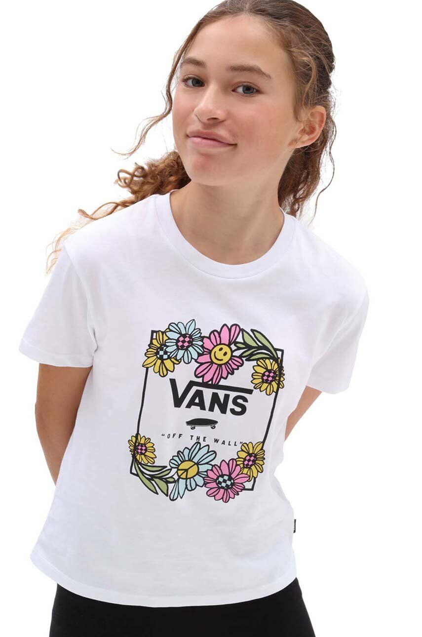 Vans tricou de bumbac pentru copii ELEVATED FLORAL CREW White - Pled.ro