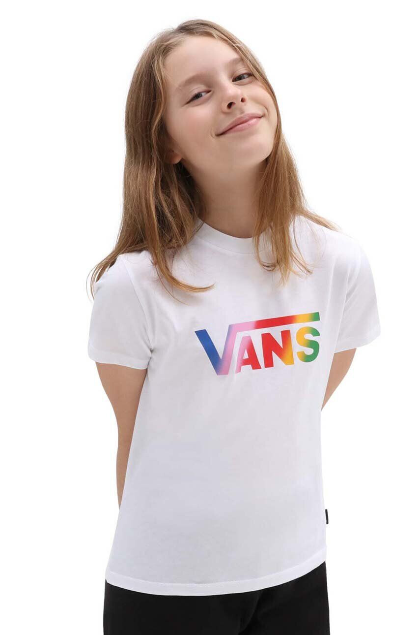 Vans tricou de bumbac pentru copii GR FLYING V CREW GIR FLYV WTCYC culoarea alb cu imprimeu - Pled.ro