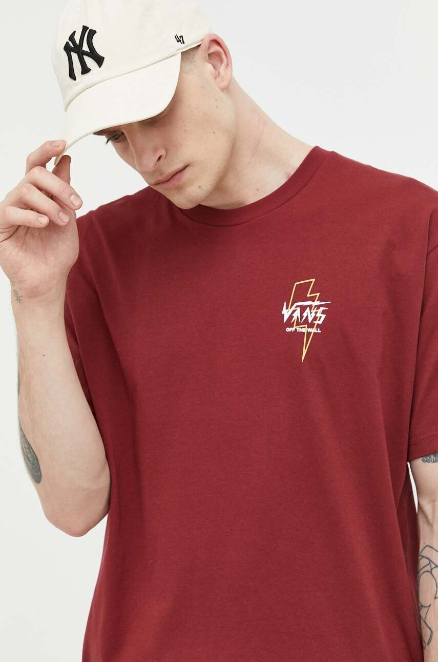 Vans tricou din bumbac culoarea bordo cu imprimeu - Pled.ro