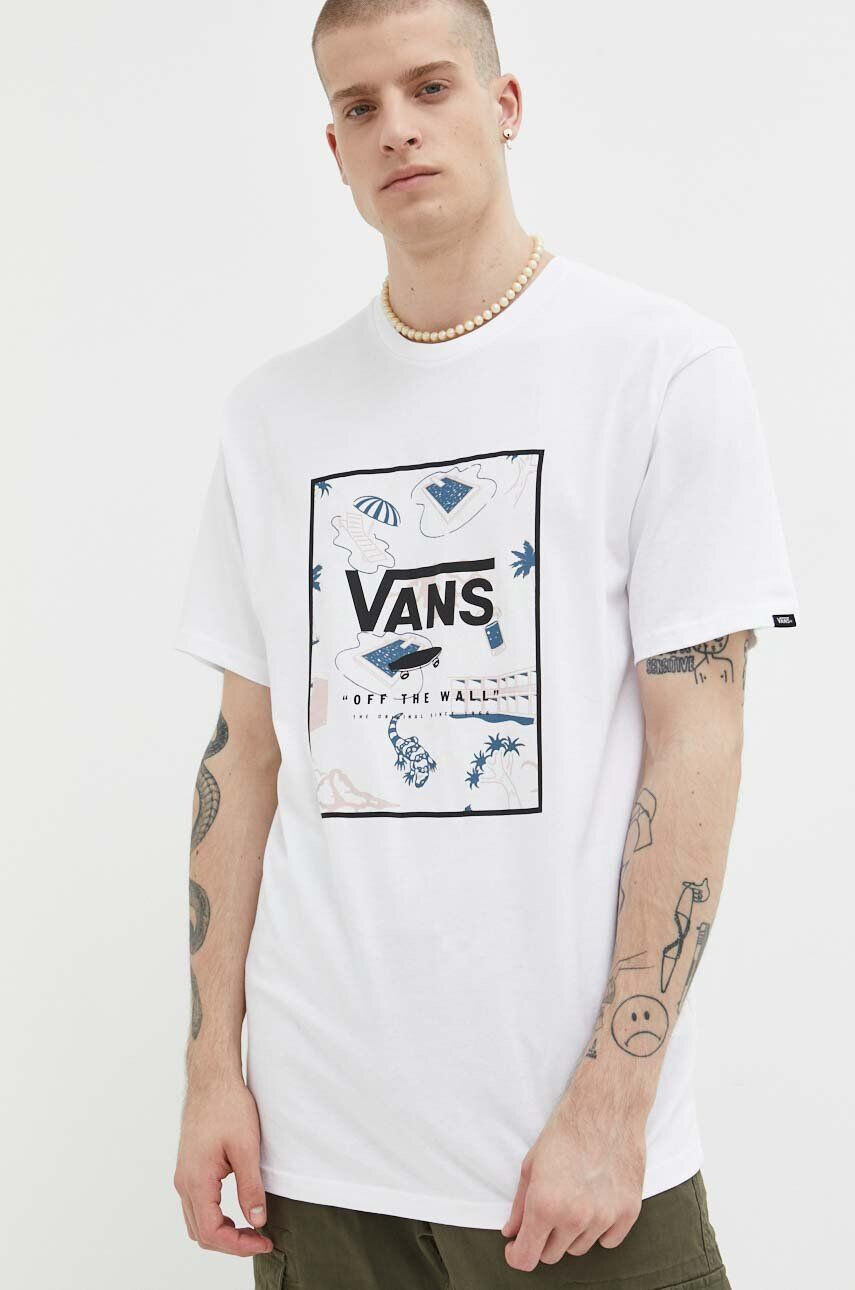 Vans tricou din bumbac culoarea alb cu imprimeu - Pled.ro