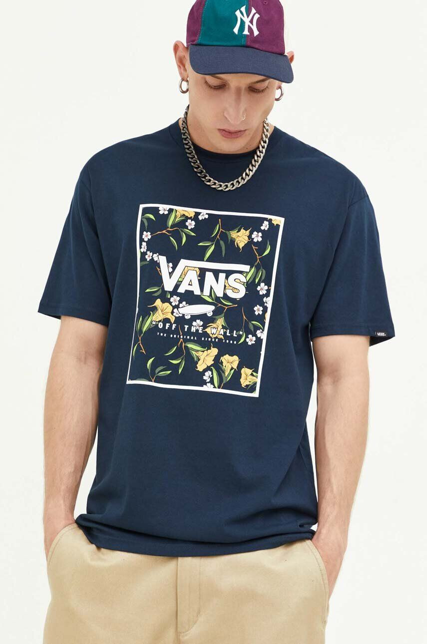 Vans tricou din bumbac culoarea albastru marin cu imprimeu - Pled.ro