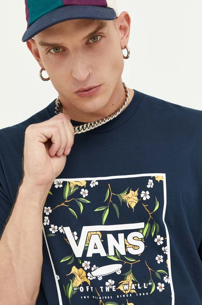 Vans tricou din bumbac culoarea albastru marin cu imprimeu - Pled.ro