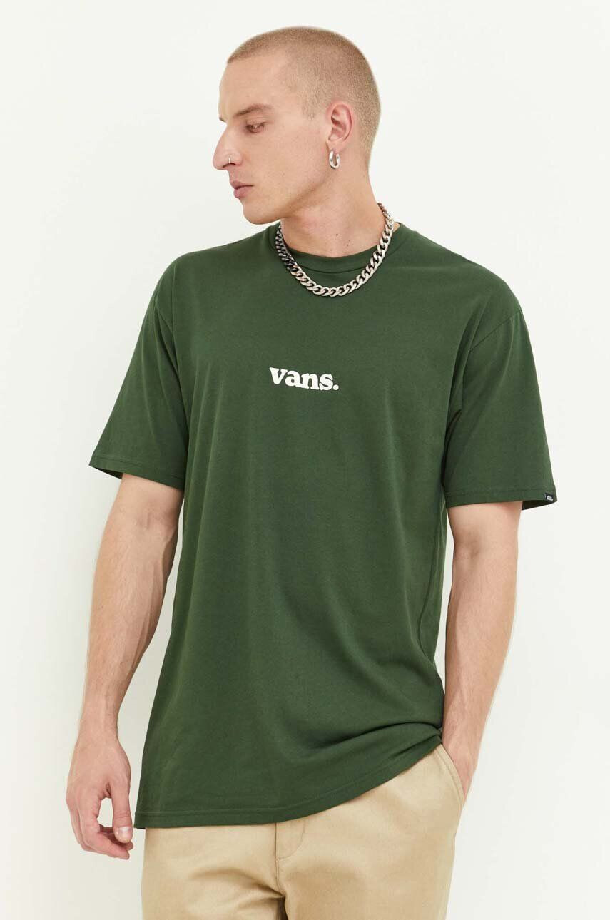 Vans tricou din bumbac culoarea verde cu imprimeu - Pled.ro