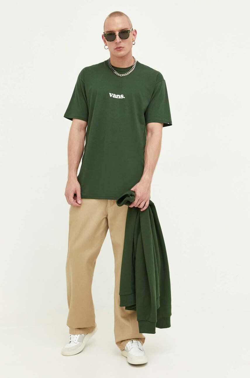 Vans tricou din bumbac culoarea verde cu imprimeu - Pled.ro