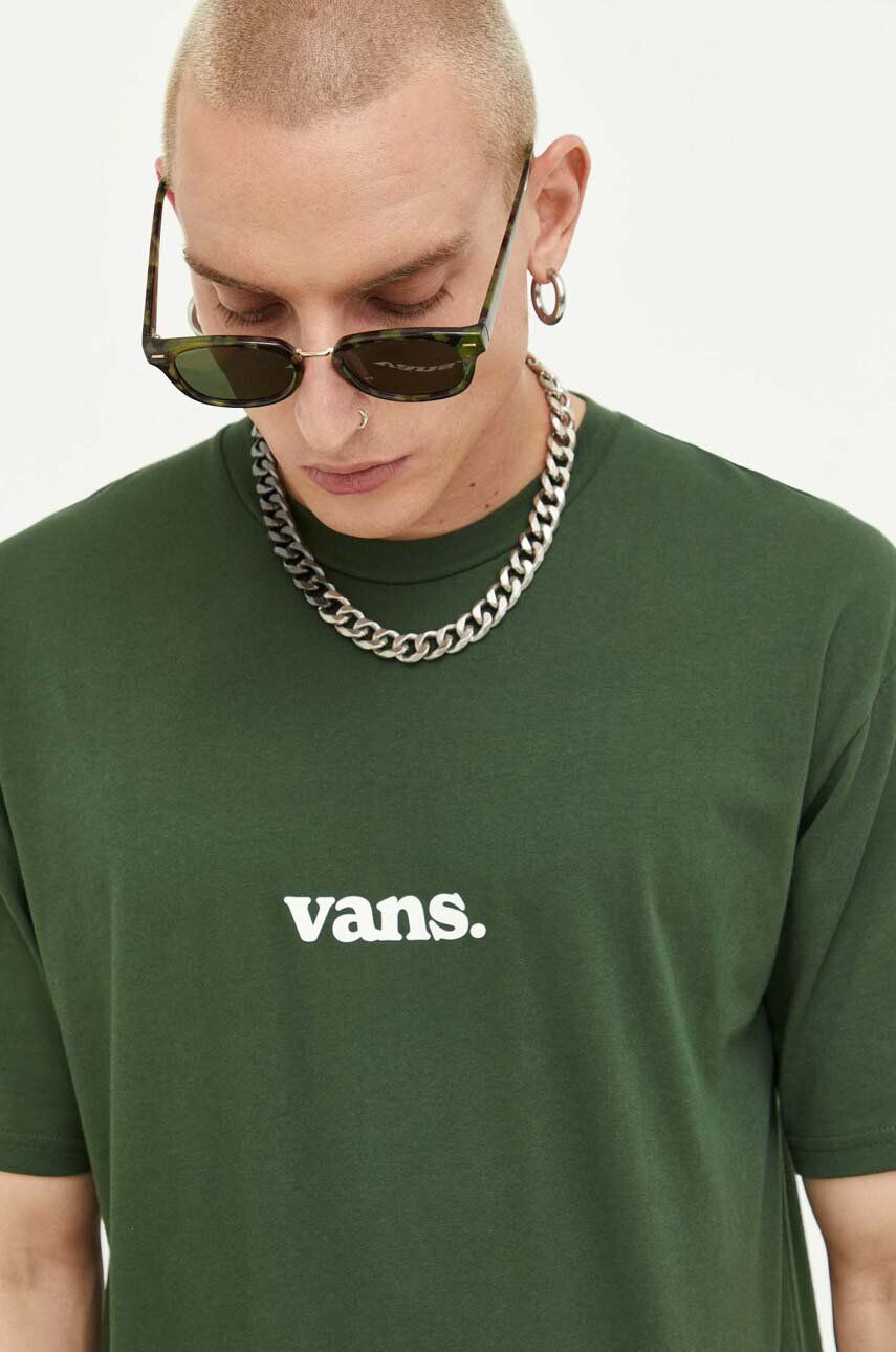 Vans tricou din bumbac culoarea verde cu imprimeu - Pled.ro