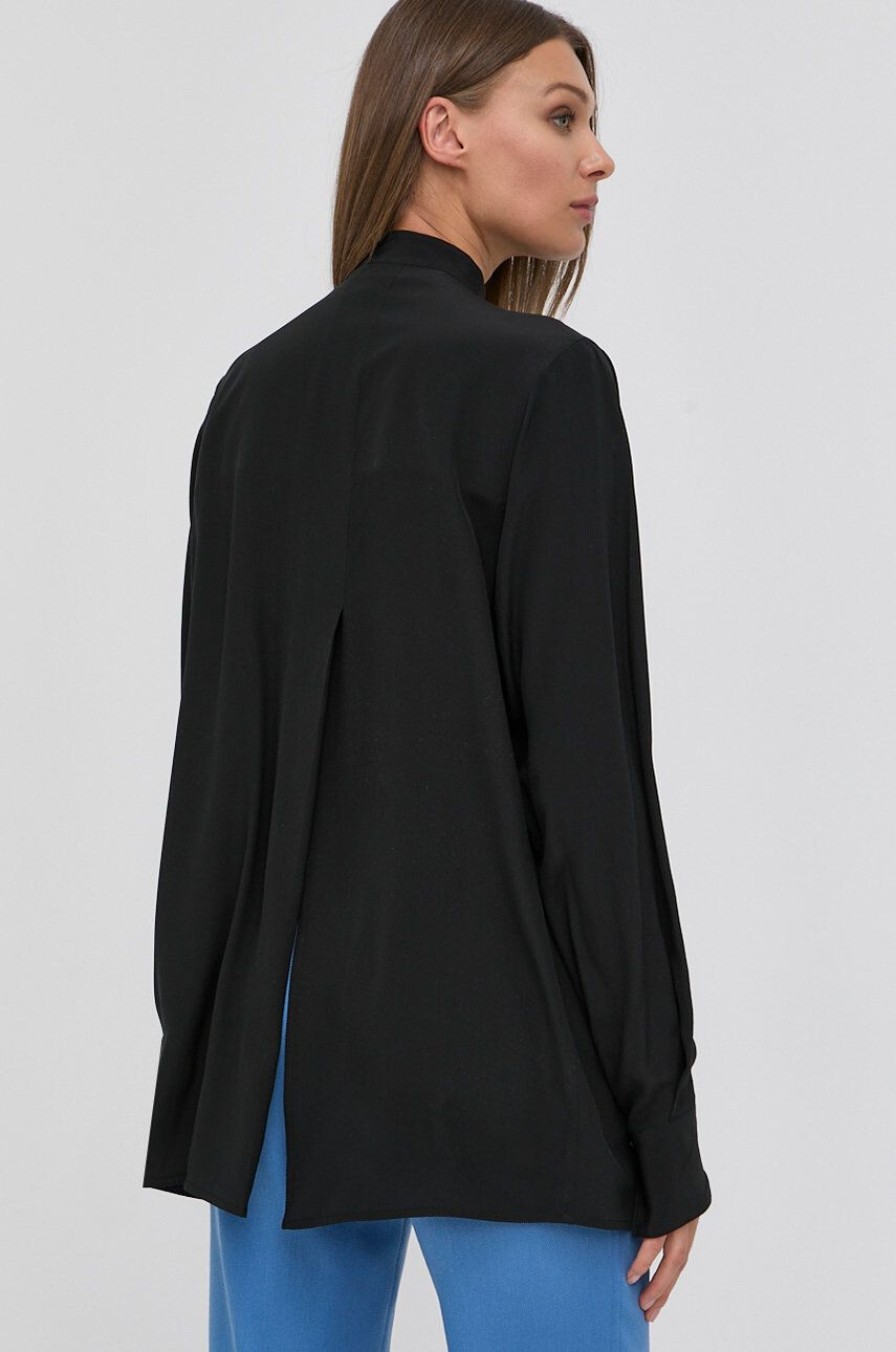 Victoria Beckham camasa de matase femei culoarea negru cu un decolteu legat relaxed - Pled.ro