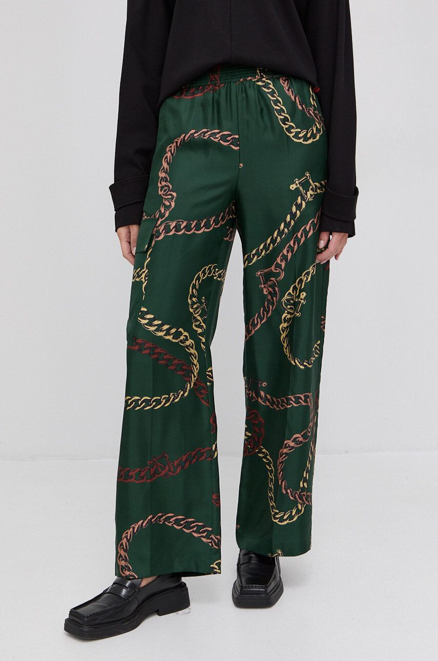 Victoria Beckham Pantaloni femei culoarea verde lat high waist - Pled.ro