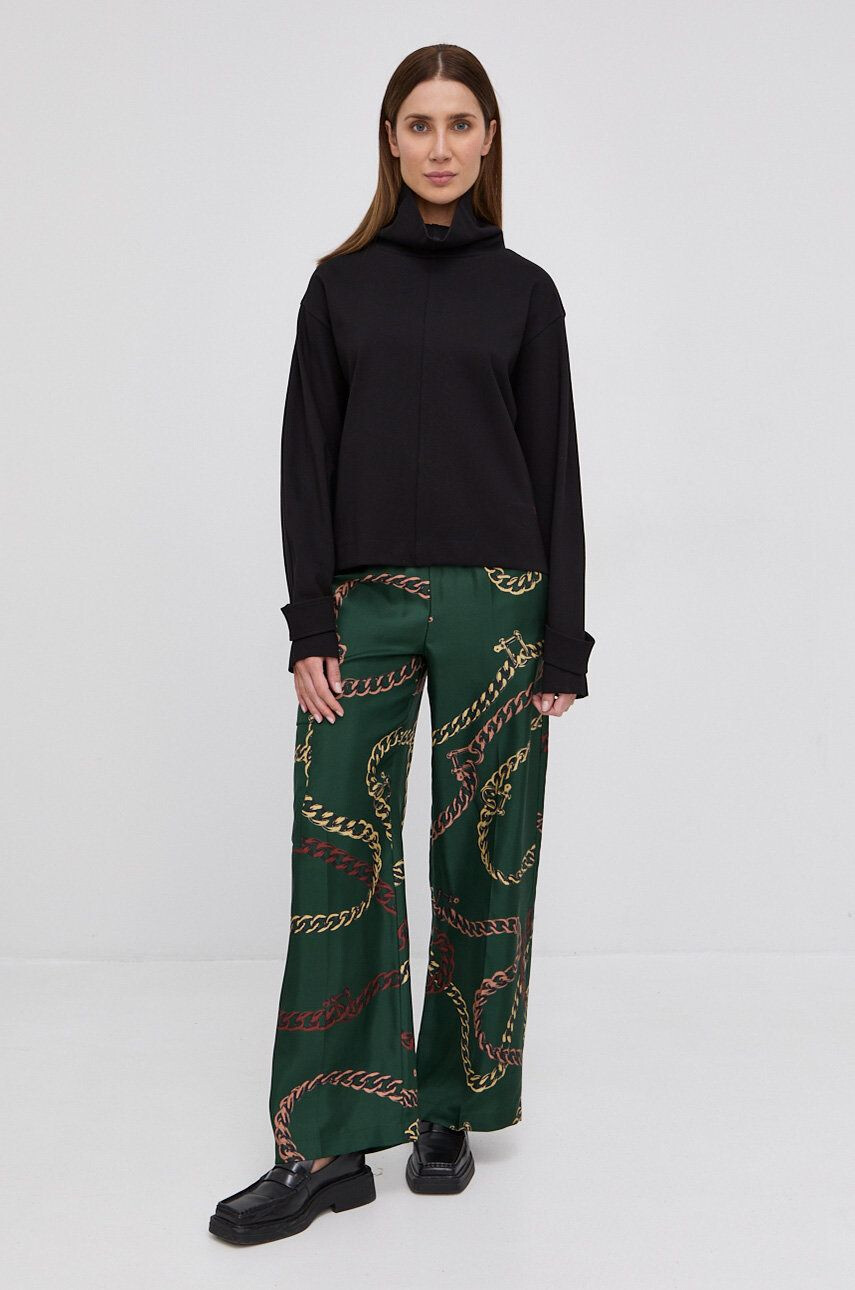 Victoria Beckham Pantaloni femei culoarea verde lat high waist - Pled.ro