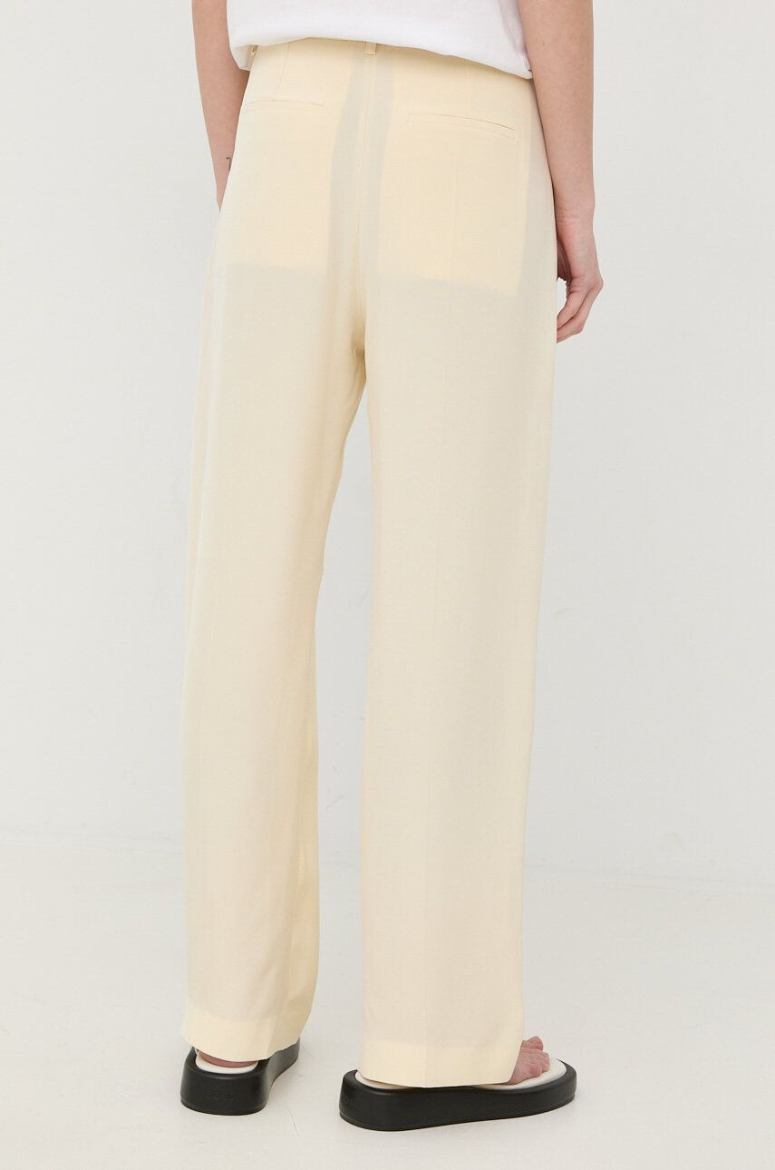 Victoria Beckham pantaloni de matase femei culoarea bej lat high waist - Pled.ro