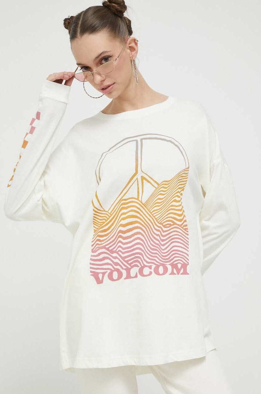 Volcom longsleeve din bumbac culoarea bej - Pled.ro